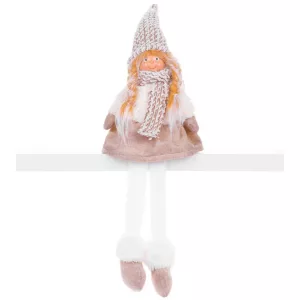 MagicHome karácsonyi dekoráció, lány figura magas kalappal, szövet, 17 x 12 x 54 cm, barna-fehér