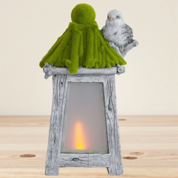 Kerti dekoráció, MagicHome, madár szolár LED lámpással, szürke, 26 x 20 x 45 cm, kerámia