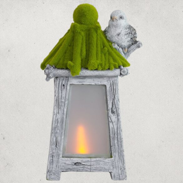 Kerti dekoráció, MagicHome, madár szolár LED lámpással, szürke, 26 x 20 x 45 cm, kerámia