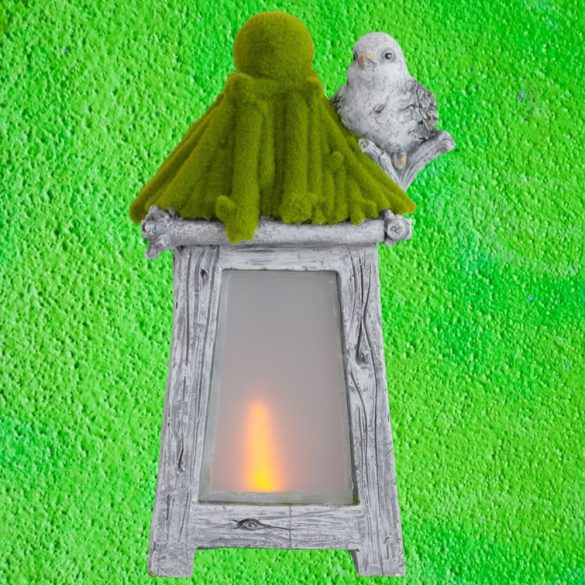 Kerti dekoráció, MagicHome, madár szolár LED lámpással, szürke, 26 x 20 x 45 cm, kerámia
