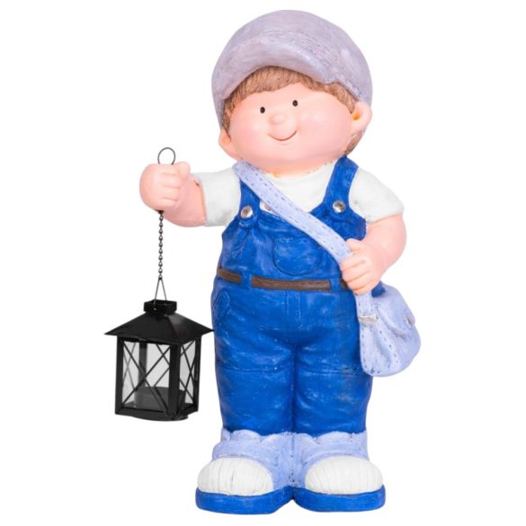 Kerti dekoráció, MagicHome, kisfiú lámpással, kék, 22,5 x 16 x 41 cm, kerámia