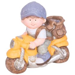   Kerti dekoráció, MagicHome, kisfiú motoron, sárga, 38 x 20 x 36 cm, kerámia, egyben virágtartó is