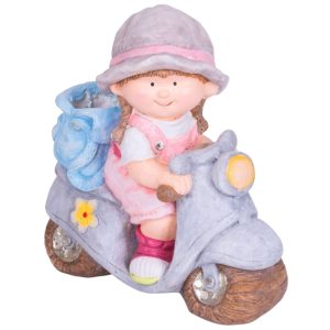 Kerti dekoráció, MagicHome, kislány robogón, rózsaszín, 36,5 x 17,5 x 37,5 cm, kerámia, egyben virágtartó is