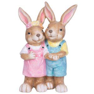 Kerti dekoráció, MagicHome, nyúl és nőstény nyúl, 34 x 19 x 51 cm, kerámia