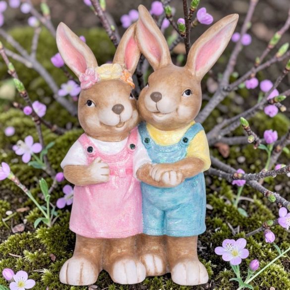 Kerti dekoráció, MagicHome, nyúl és nőstény nyúl, 34 x 19 x 51 cm, kerámia