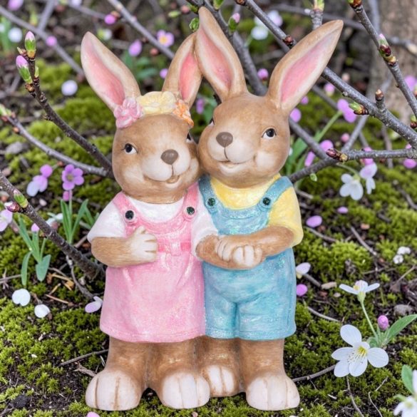 Kerti dekoráció, MagicHome, nyúl és nőstény nyúl, 34 x 19 x 51 cm, kerámia