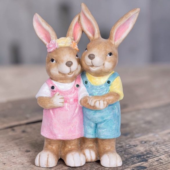 Kerti dekoráció, MagicHome, nyúl és nőstény nyúl, 34 x 19 x 51 cm, kerámia