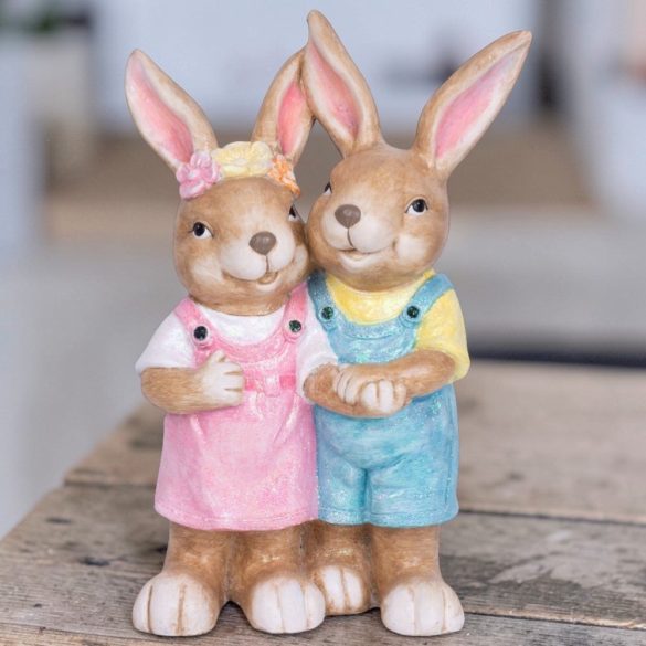 Kerti dekoráció, MagicHome, nyúl és nőstény nyúl, 34 x 19 x 51 cm, kerámia