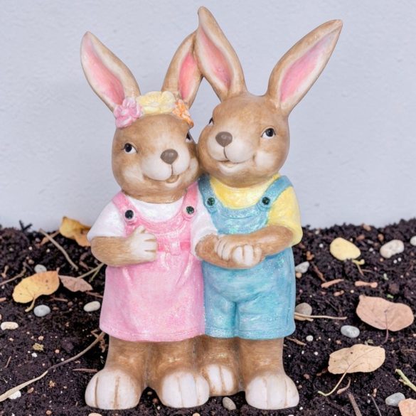 Kerti dekoráció, MagicHome, nyúl és nőstény nyúl, 34 x 19 x 51 cm, kerámia