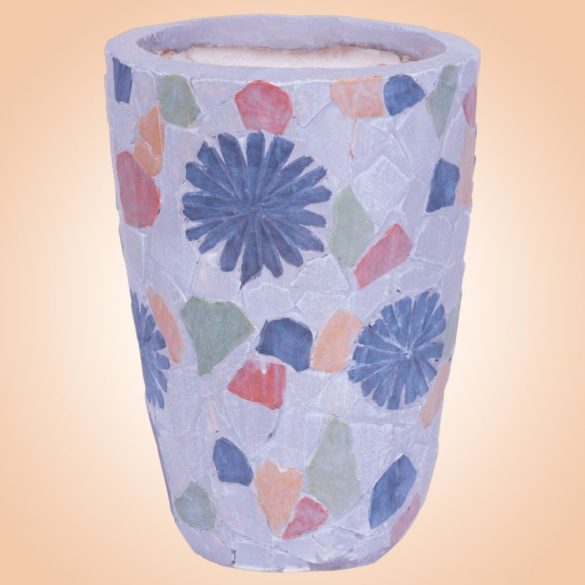 Kerámia virágcserép, MagicHome, szürke, mozaikkal díszített, átmérő: 20,5 cm, magasság: 28 cm, kézzel kirakott minták, kerek