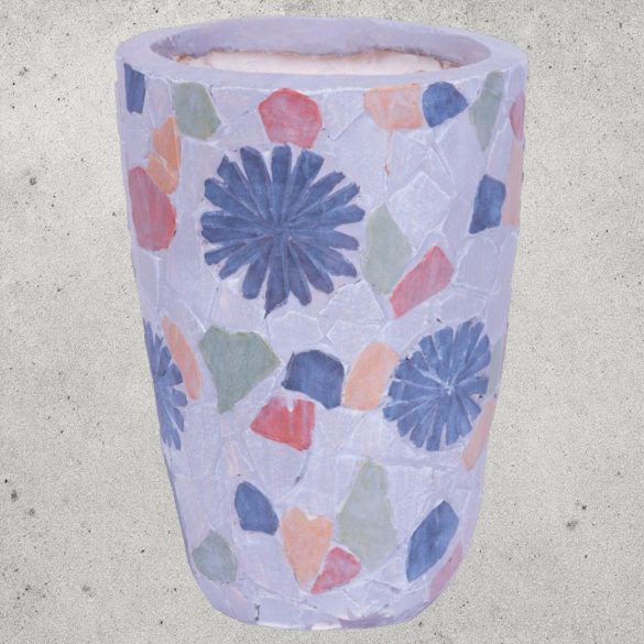 Kerámia virágcserép, MagicHome, szürke, mozaikkal díszített, átmérő: 20,5 cm, magasság: 28 cm, kézzel kirakott minták, kerek