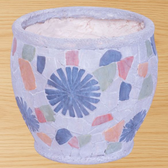 Kerámia virágcserép, MagicHome, szürke, mozaikkal díszített, átmérő: 27,5 cm, magasság: 25 cm, kézzel kirakott minták, kerek
