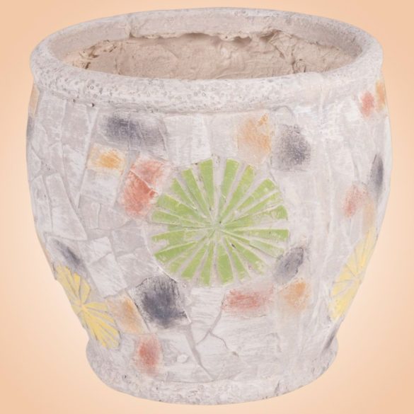 Kerámia virágcserép, MagicHome, mozaikkal díszített, átmérő: 27,5 cm, magasság: 25 cm, kézzel kirakott minták, kerek