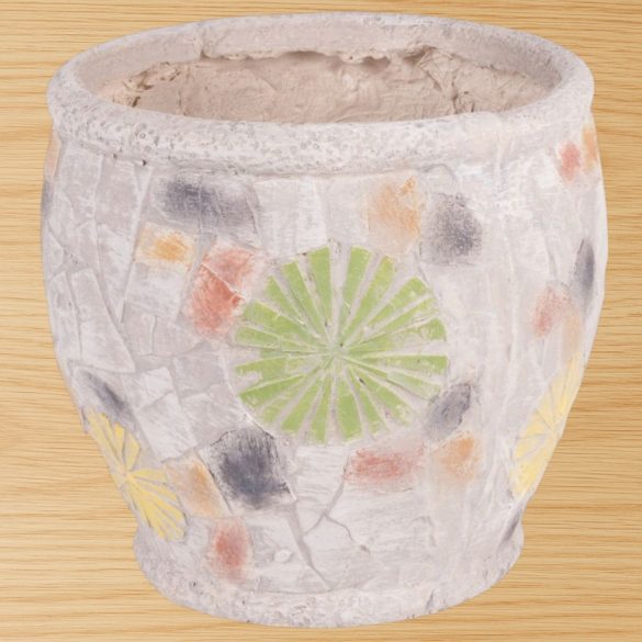 Kerámia virágcserép, MagicHome, mozaikkal díszített, átmérő: 27,5 cm, magasság: 25 cm, kézzel kirakott minták, kerek