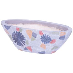Kerámia virágcserép, MagicHome, szürke, mozaikkal díszített, 40,5 x 19 cm, magasság: 14 cm, kézzel kirakott minták, ovális