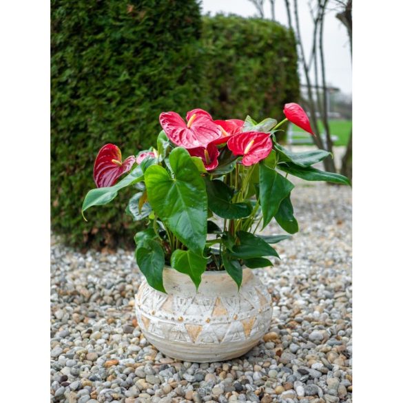 Kerámia virágcserép, MagicHome, világosbarna, aranyszínű mozaikkal díszített, átmérő: 36 cm, magasság: 23 cm, kézzel kirakott minták, kerek