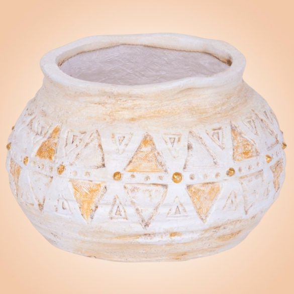 Kerámia virágcserép, MagicHome, világosbarna, aranyszínű mozaikkal díszített, átmérő: 36 cm, magasság: 23 cm, kézzel kirakott minták, kerek