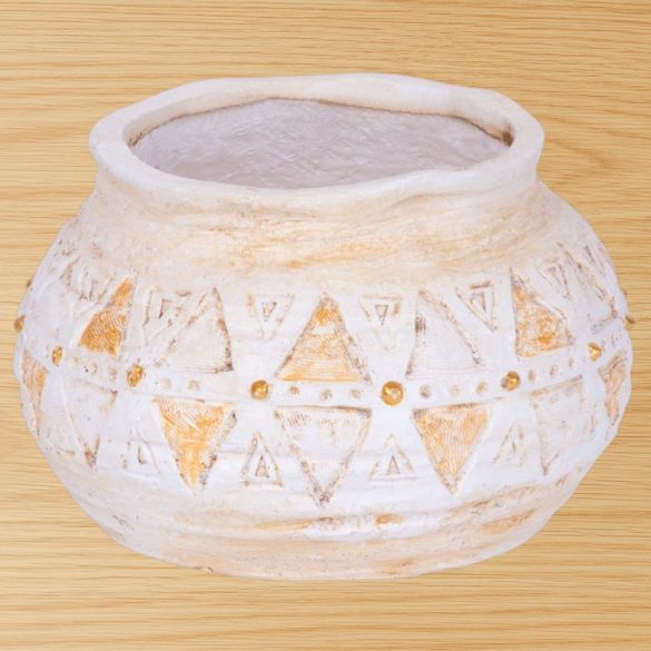 Kerámia virágcserép, MagicHome, világosbarna, aranyszínű mozaikkal díszített, átmérő: 36 cm, magasság: 23 cm, kézzel kirakott minták, kerek