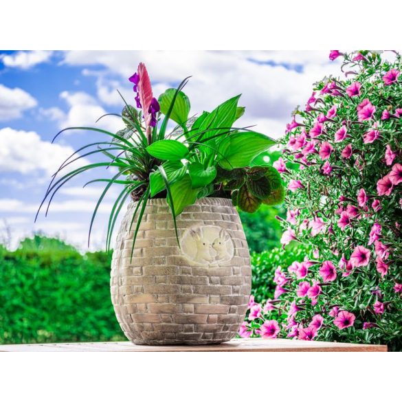 Kerámia virágcserép, MagicHome, barna, mozaikkal díszített, átmérő: 25 cm, magasság: 25 cm, kerek