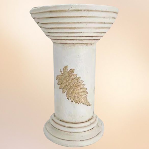 Kerti dekoráció, MagicHome, antik virágcserép állvány, krémszínű, 25,5 x 25,5 x 41 cm, kerámia