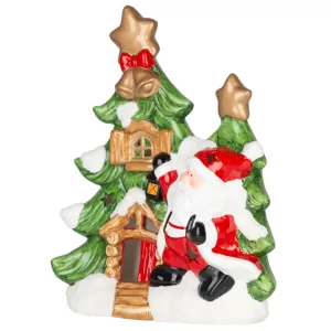 MagicHome karácsonyi dekoráció, karácsonyfa Mikulással, LED, terrakotta, 27,3 x 11 x 34 cm