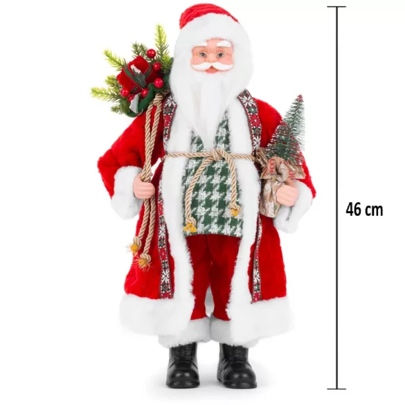 MagicHome karácsonyi dekoráció, Mikulás egy zsák ajándékkal és karácsonyfával, kerámia, 46 cm