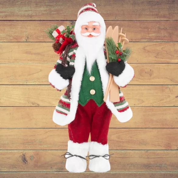 MagicHome karácsonyi dekoráció, Mikulás sítalppal, 46 cm