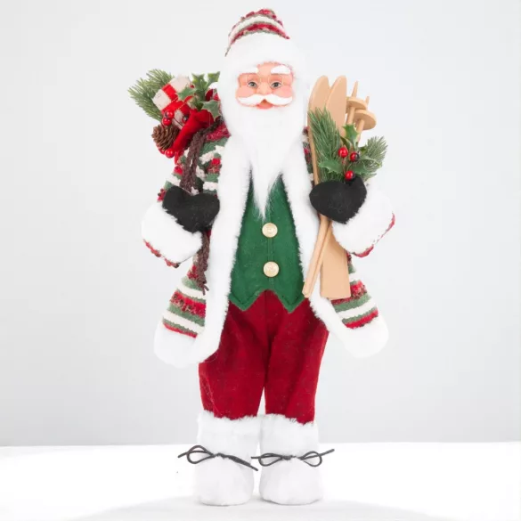 MagicHome karácsonyi dekoráció, Mikulás sítalppal, 80 cm