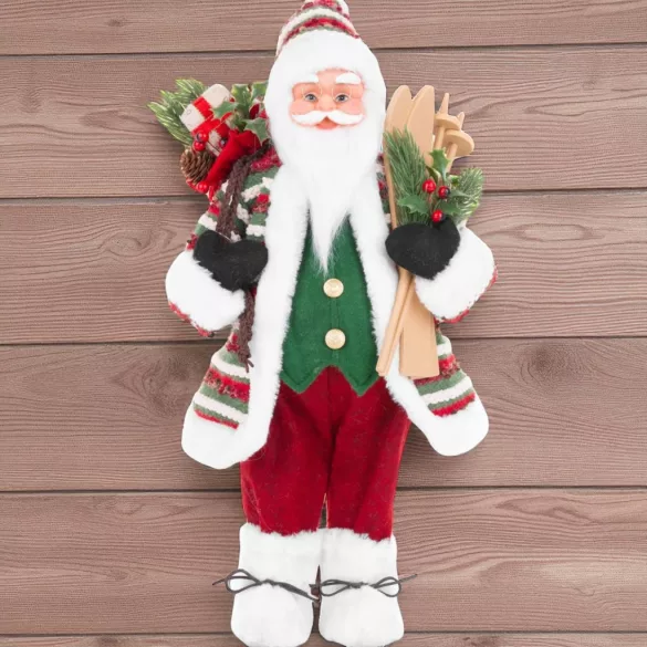 MagicHome karácsonyi dekoráció, Mikulás sítalppal, 80 cm