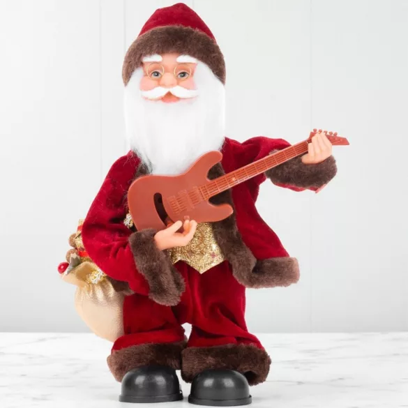 MagicHome karácsonyi dekoráció, Mikulás gitárral, zenélő, 35 cm