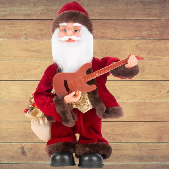 MagicHome karácsonyi dekoráció, Mikulás gitárral, zenélő, 35 cm