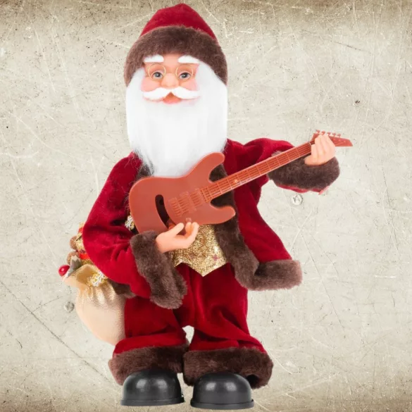 MagicHome karácsonyi dekoráció, Mikulás gitárral, zenélő, 35 cm