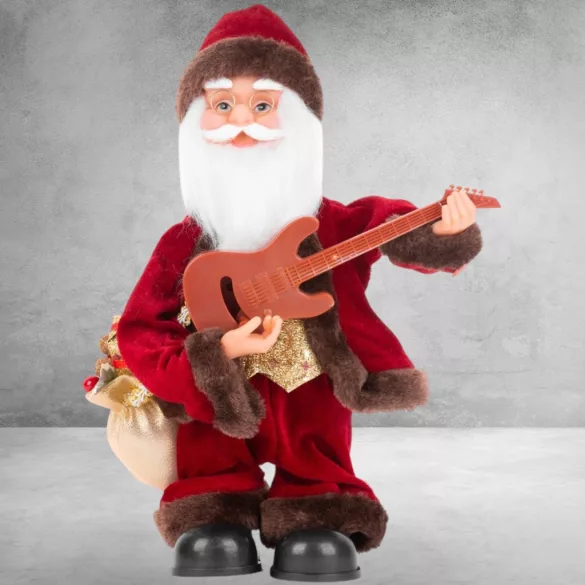 MagicHome karácsonyi dekoráció, Mikulás gitárral, zenélő, 35 cm