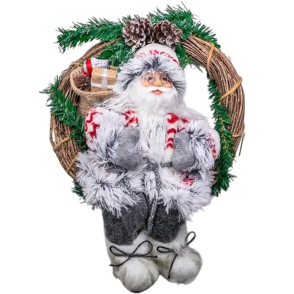 MagicHome karácsonyi dekoráció, koszorúban ülő Mikulás, 30 cm