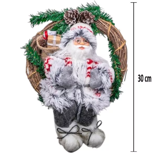 MagicHome karácsonyi dekoráció, koszorúban ülő Mikulás, 30 cm