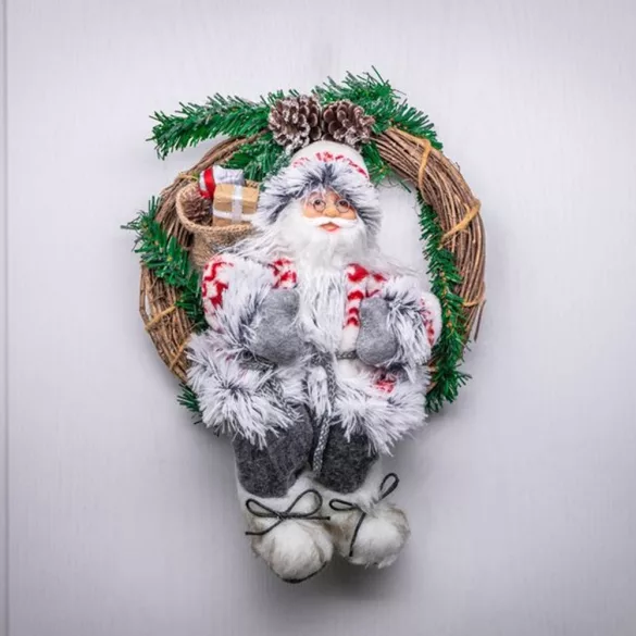 MagicHome karácsonyi dekoráció, koszorúban ülő Mikulás, 30 cm