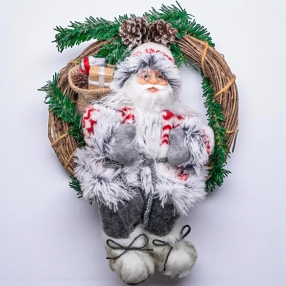 MagicHome karácsonyi dekoráció, koszorúban ülő Mikulás, 30 cm