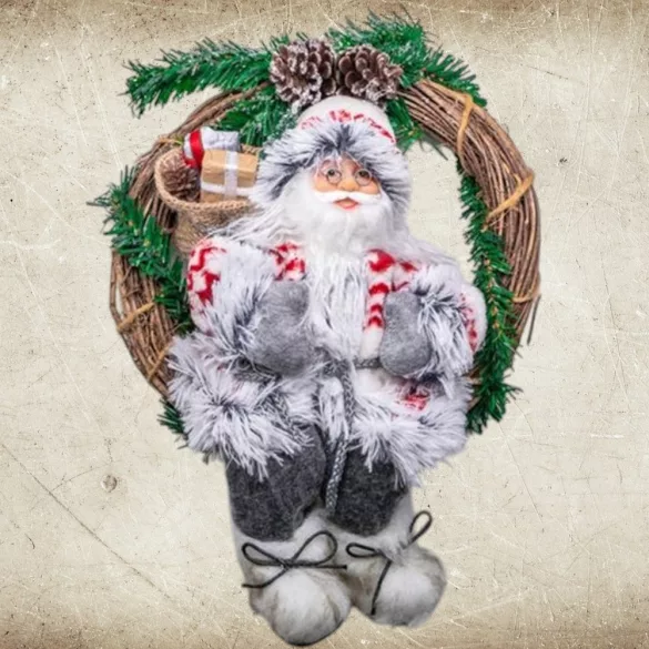 MagicHome karácsonyi dekoráció, koszorúban ülő Mikulás, 30 cm