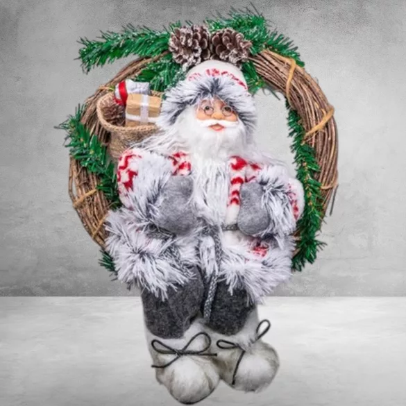 MagicHome karácsonyi dekoráció, koszorúban ülő Mikulás, 30 cm