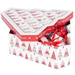   MagicHome karácsonyi gömbök, karácsonyfákkal, 6 db, 7,5 cm, piros-fehér, karácsonyfára