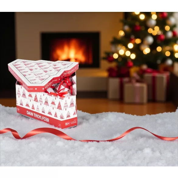 MagicHome karácsonyi gömbök, karácsonyfákkal, 6 db, 7,5 cm, piros-fehér, karácsonyfára