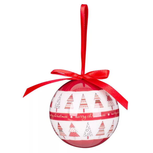 MagicHome karácsonyi gömbök, karácsonyfákkal, 6 db, 7,5 cm, piros-fehér, karácsonyfára