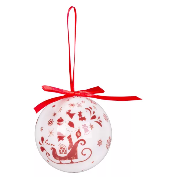 MagicHome karácsonyi gömbök, karácsonyfákkal, 14 db, 7,5 cm, piros-fehér, karácsonyfára