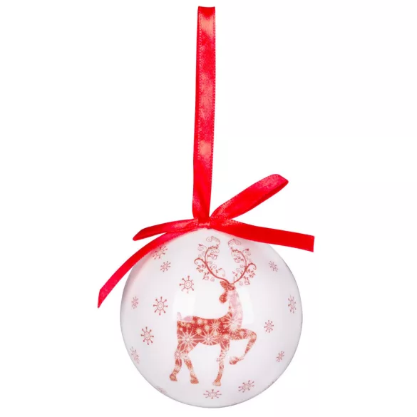 MagicHome karácsonyi gömbök, karácsonyfákkal, 14 db, 7,5 cm, piros-fehér, karácsonyfára