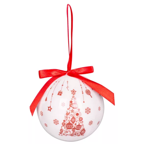 MagicHome karácsonyi gömbök, karácsonyfákkal, 14 db, 7,5 cm, piros-fehér, karácsonyfára