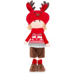   MagicHome karácsonyi dekoráció, fiú, piros-szürke, sapkában, 42 cm