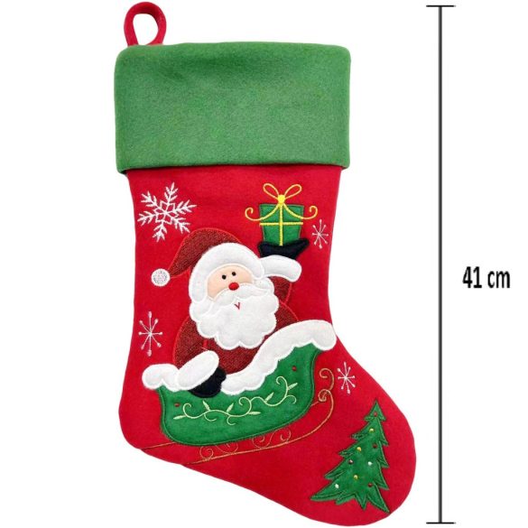 MagicHome karácsonyi dekoráció, Mikulás zokni, 41 cm