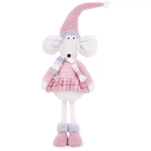 MagicHome karácsonyi dekoráció, egérlány figura, szövet, 19 x 17 x 59 cm, rózsaszín