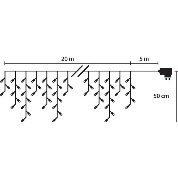 Fényfüggöny, MagicHome Vianoce, Jégcsap, 800 db LED, melegfehér, kültéri, IP44, időzítő (6/18 h), 20 m fényfüzér + 5 m tápkábel, 230 V adapter