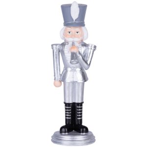 MagicHome karácsonyi dekoráció, diótörő trombitával, ezüst, poligyanta, 20 x 20 x 30 cm